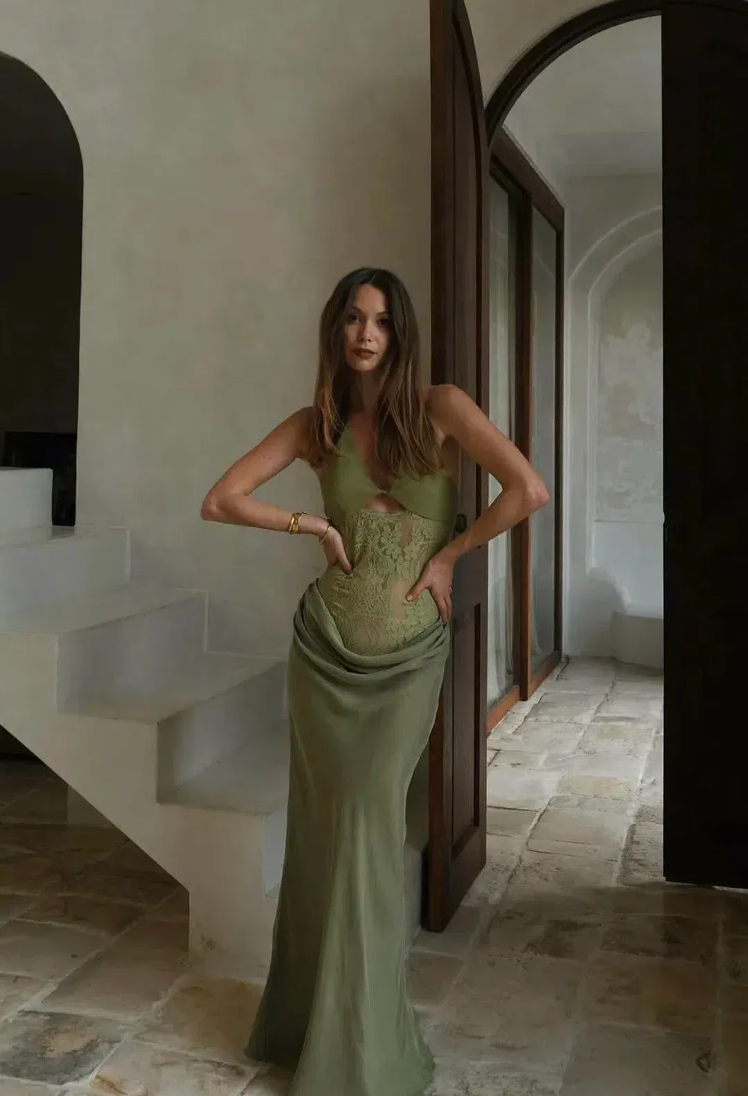 Benni Miko Maxi Dress Pear Green Size 10 for rent on The Volte - main image