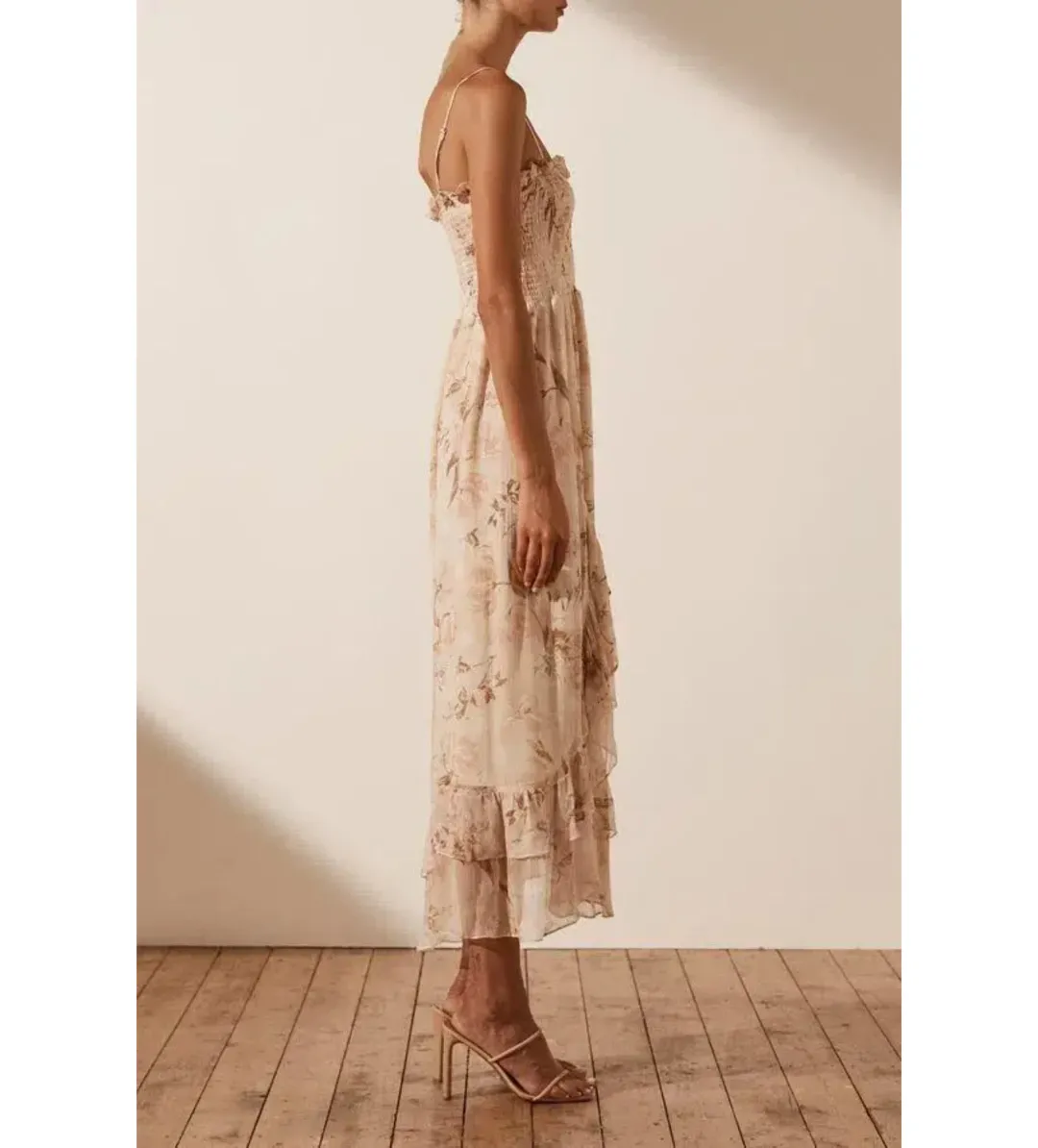 Shona Joy Nina Shirred Midi Dress in Floral Print Size 12 for rent on The Volte - main image