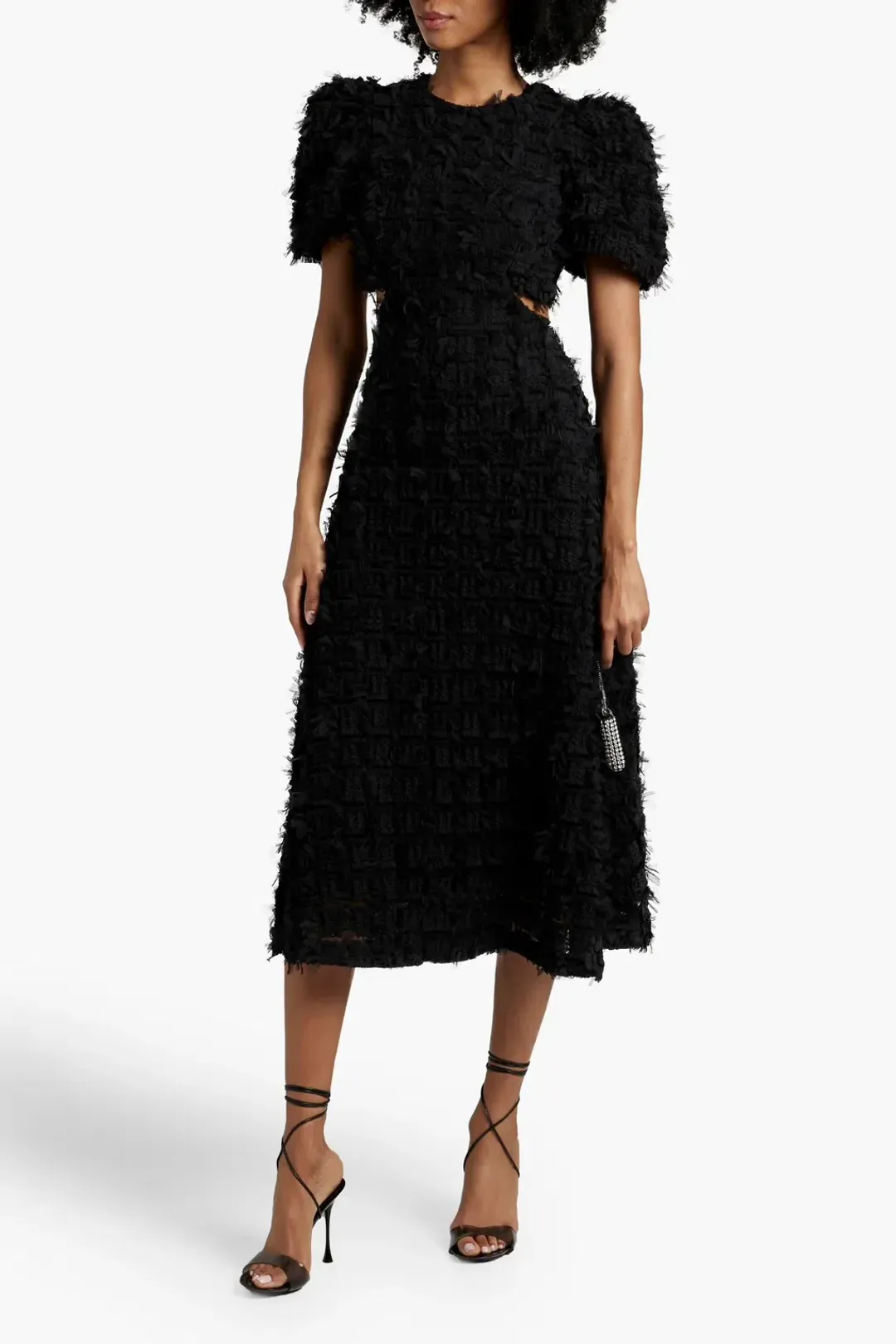 Rebecca Vallance Cherie Amour Puff Sleeve Midi Dress Black Size 10 for rent on The Volte - main image