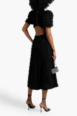 Rebecca Vallance Cherie Amour Puff Sleeve Midi Dress Black Size 10 for rent on The Volte - image 2