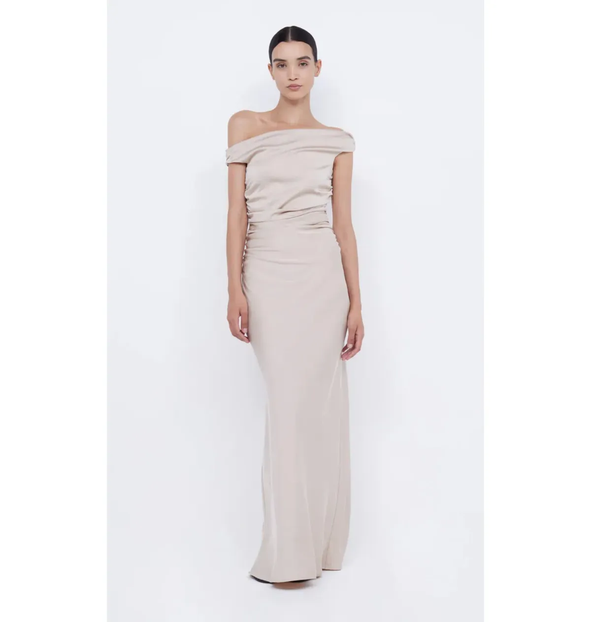 Bec & Bridge Eternity Off Shoulder Maxi Dress Sand Size AU 14 for rent on The Volte - main image