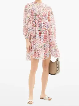 Zimmermann Poppy Eyelet Mini Dress Crimson Floral Size 0 / AU 8  for rent on The Volte - image 1