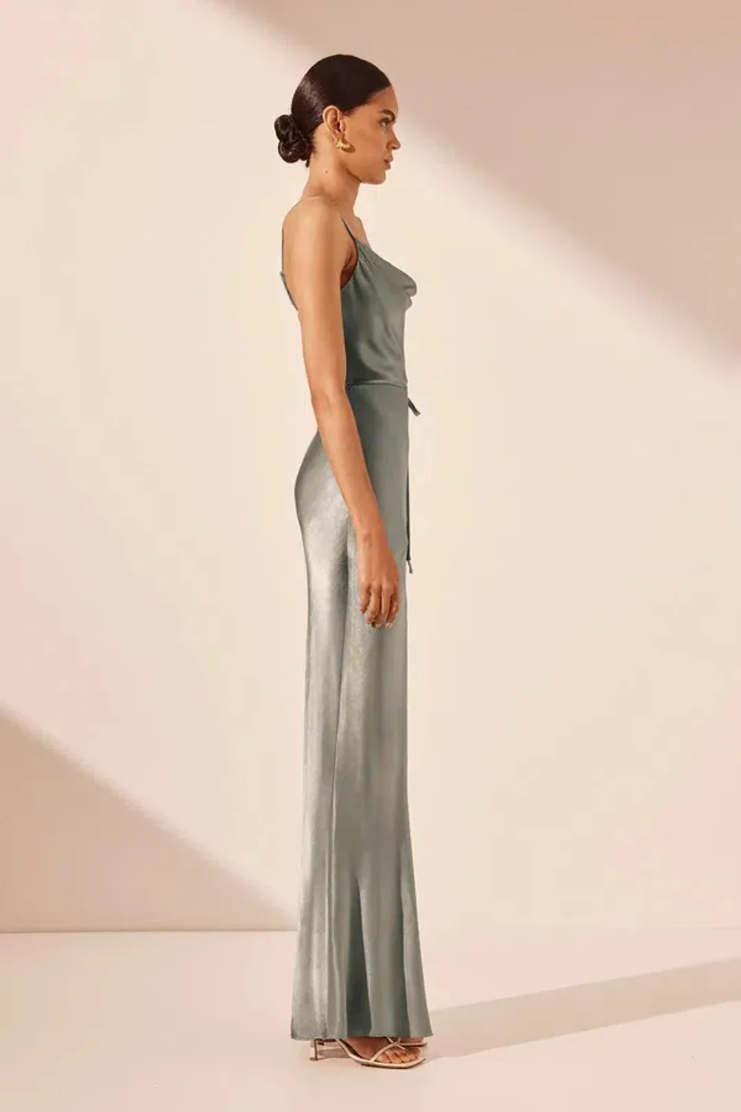 Shona Joy La Lune Bias Cowl Midi Dress Sage Size 10  for rent on The Volte - main image
