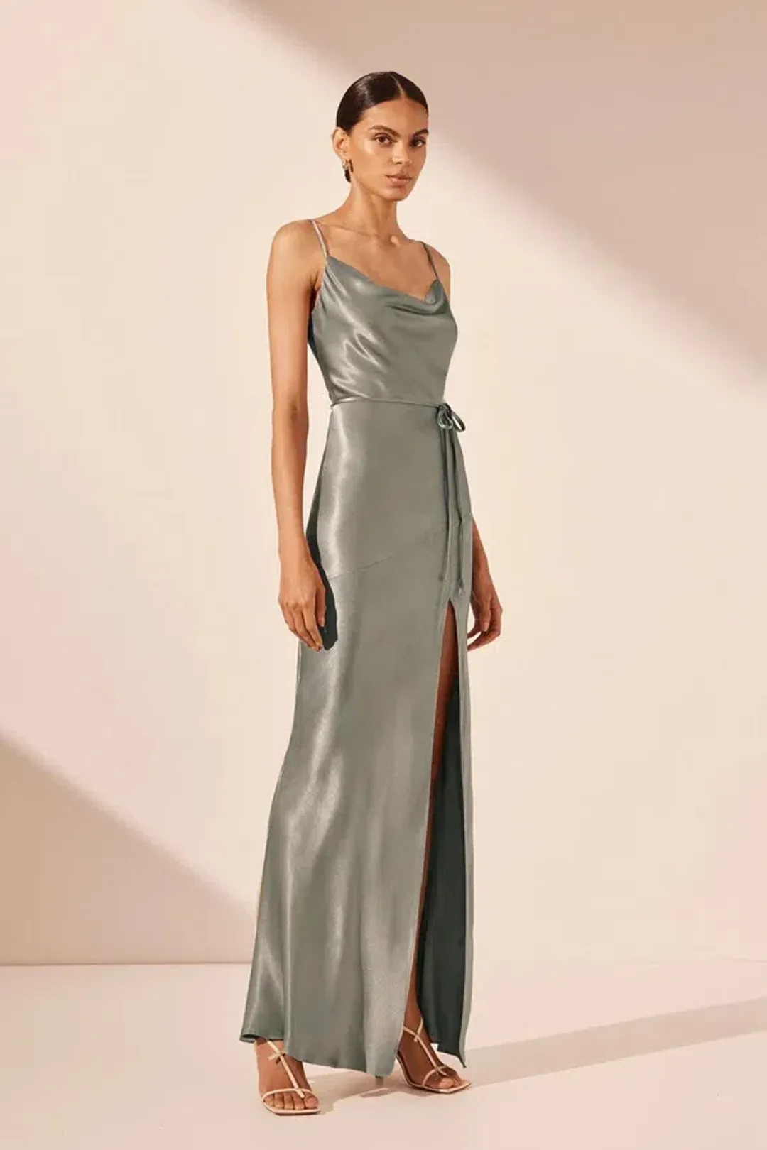 Shona Joy La Lune Bias Cowl Midi Dress Sage Size 10  for rent on The Volte - main image