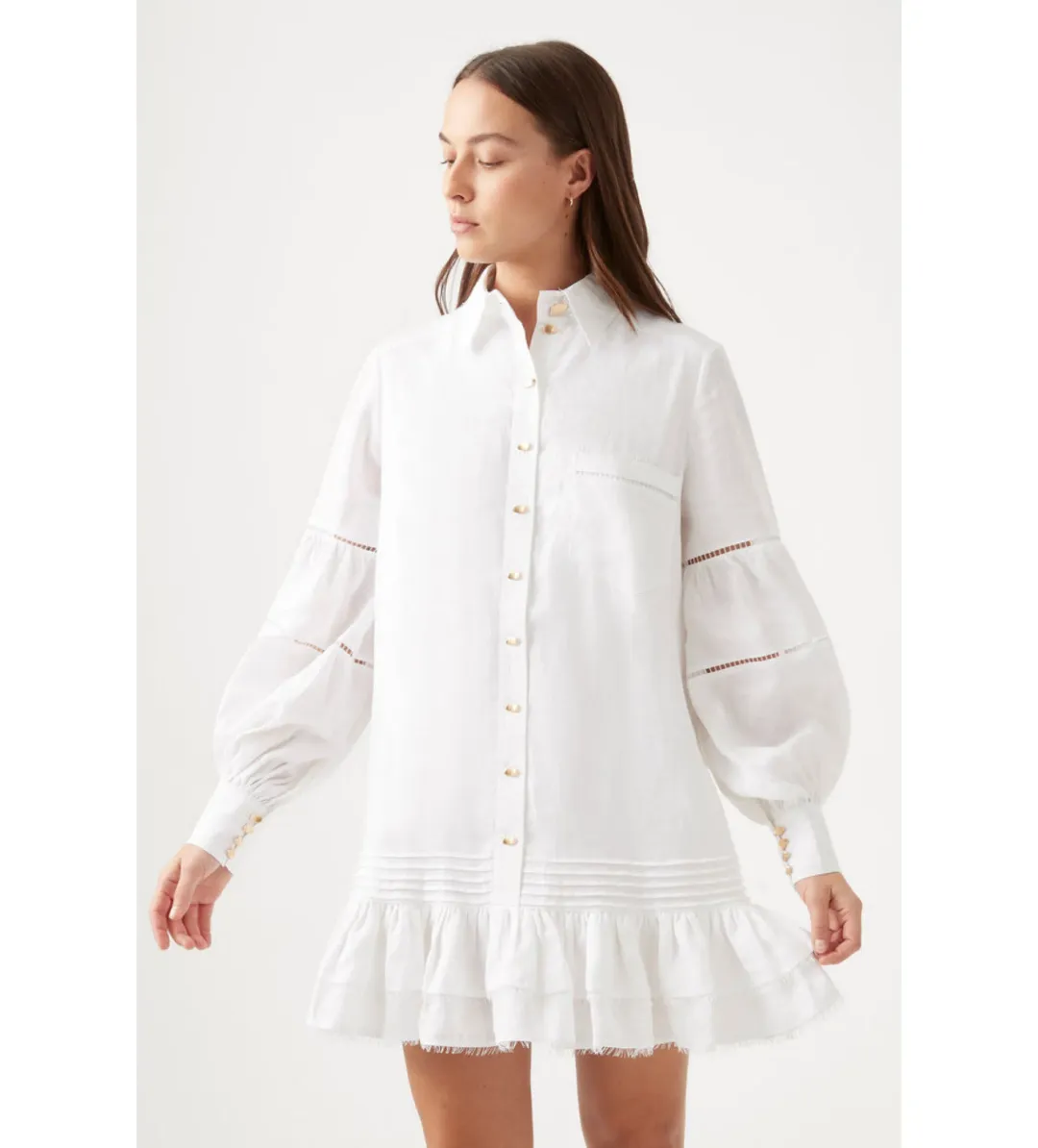 Aje Lotus Shirt Mini Dress In White Size 4 for rent on The Volte - main image