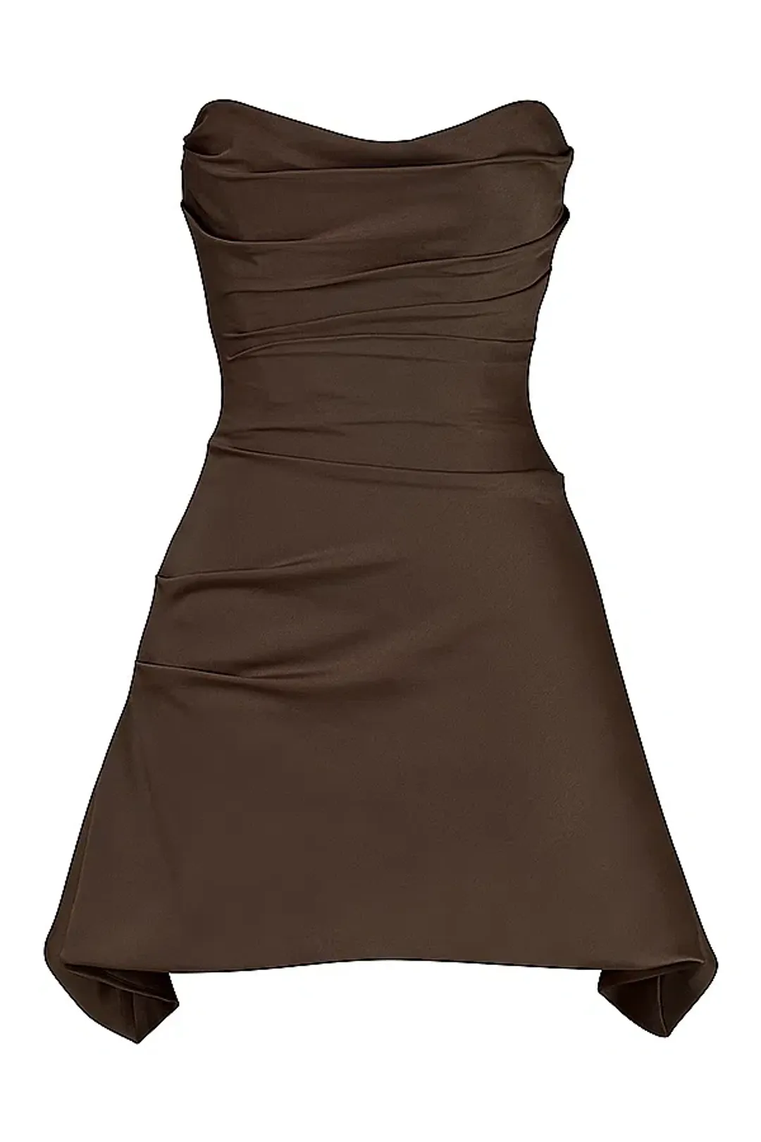 House of CB Jasmine Draped Strapless Corset Mini Dress in Chocolate Brown Size L / AU 12 for rent on The Volte - main image