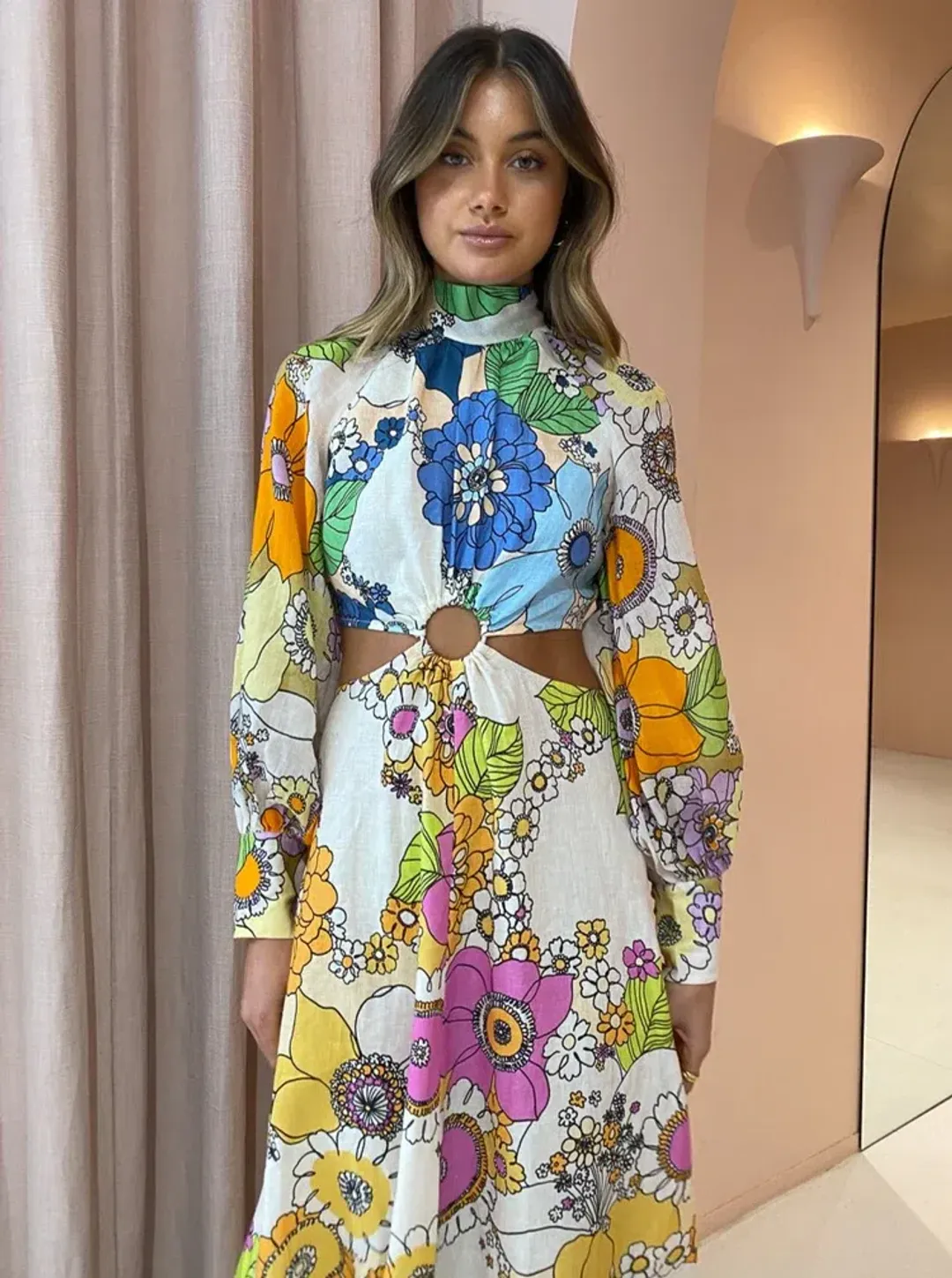Alemais Farrah Cut Out Midi Dress Floral Size 8 for rent on The Volte - main image