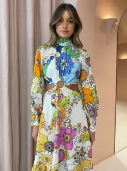 Alemais Farrah Cut Out Midi Dress Floral Size 8 for rent on The Volte - image 2