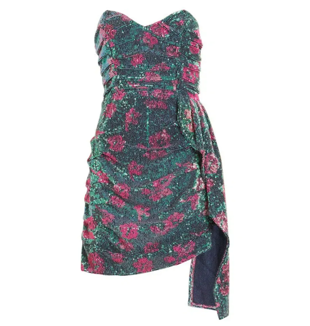 For Love and Lemons Pauline Cosmo Sequin Mini Dress Green Floral Size 10 for rent on The Volte - main image