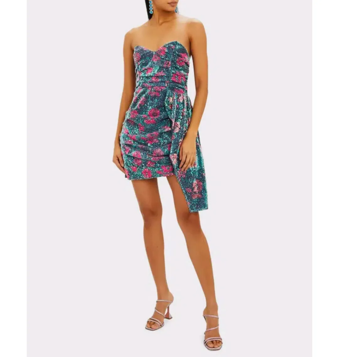 For Love and Lemons Pauline Cosmo Sequin Mini Dress Green Floral Size 10 for rent on The Volte - main image