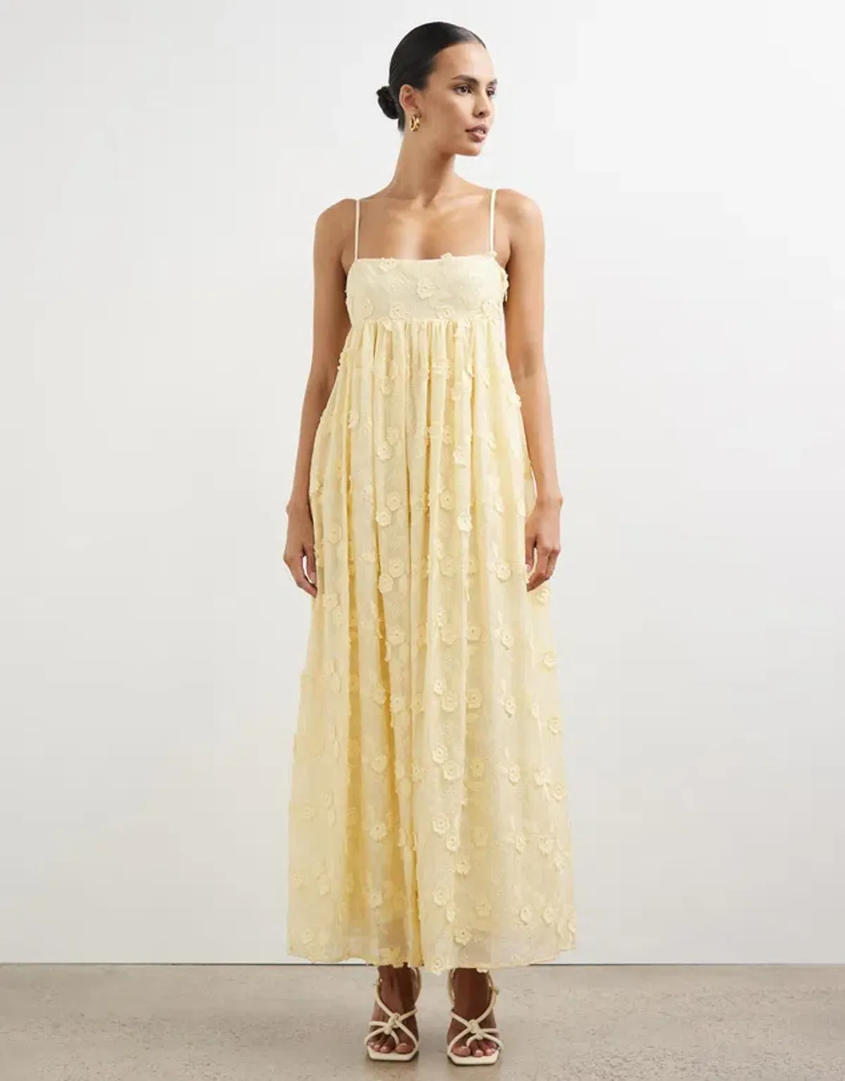 Minima Esenciales Tasnim Maxi Dress  Pastel Yellow  Size 8 for rent on The Volte - main image