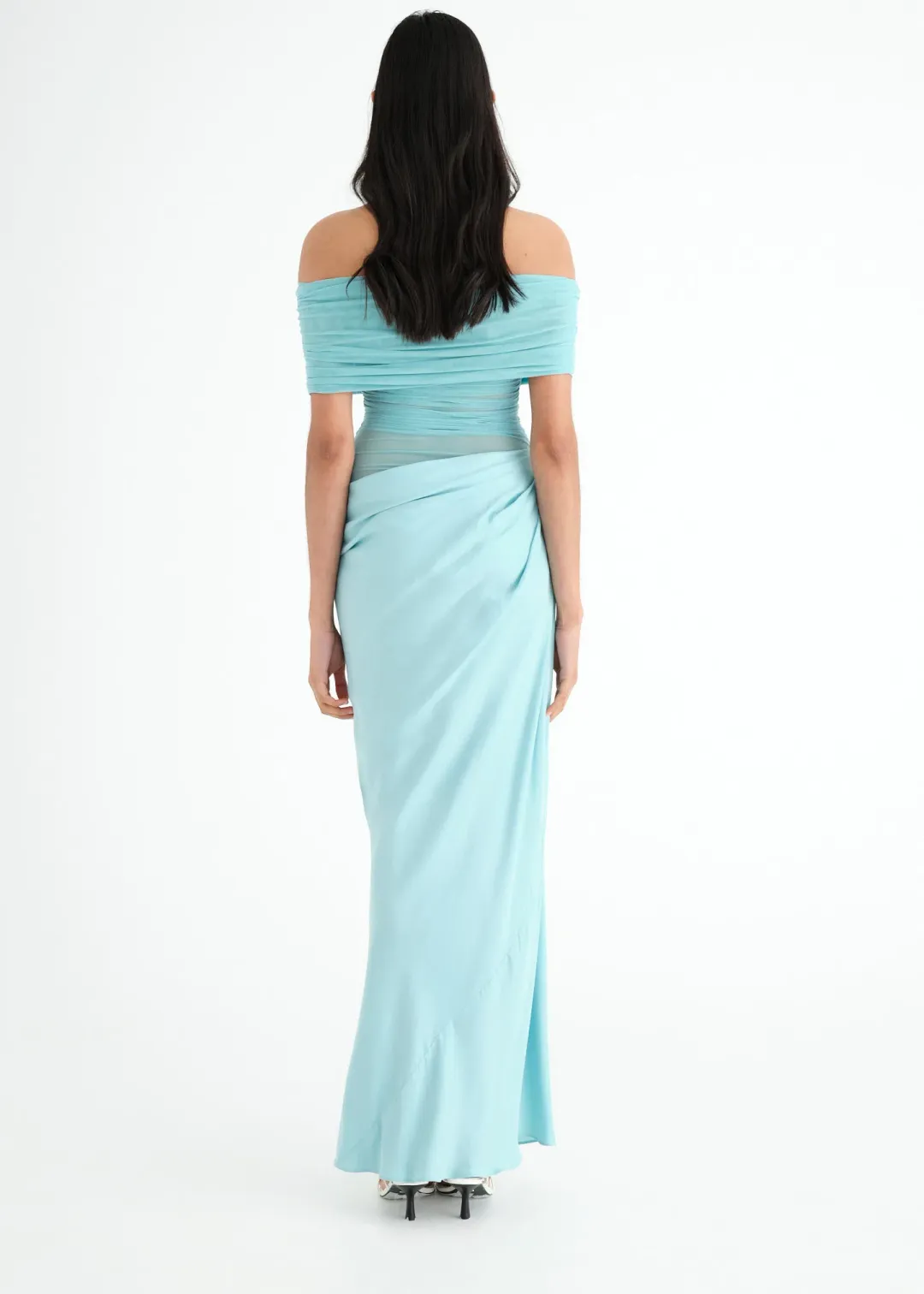 Benni Nico Off Shoulder Maxi Dress Aquamarine Size S / AU 8 for rent on The Volte - main image