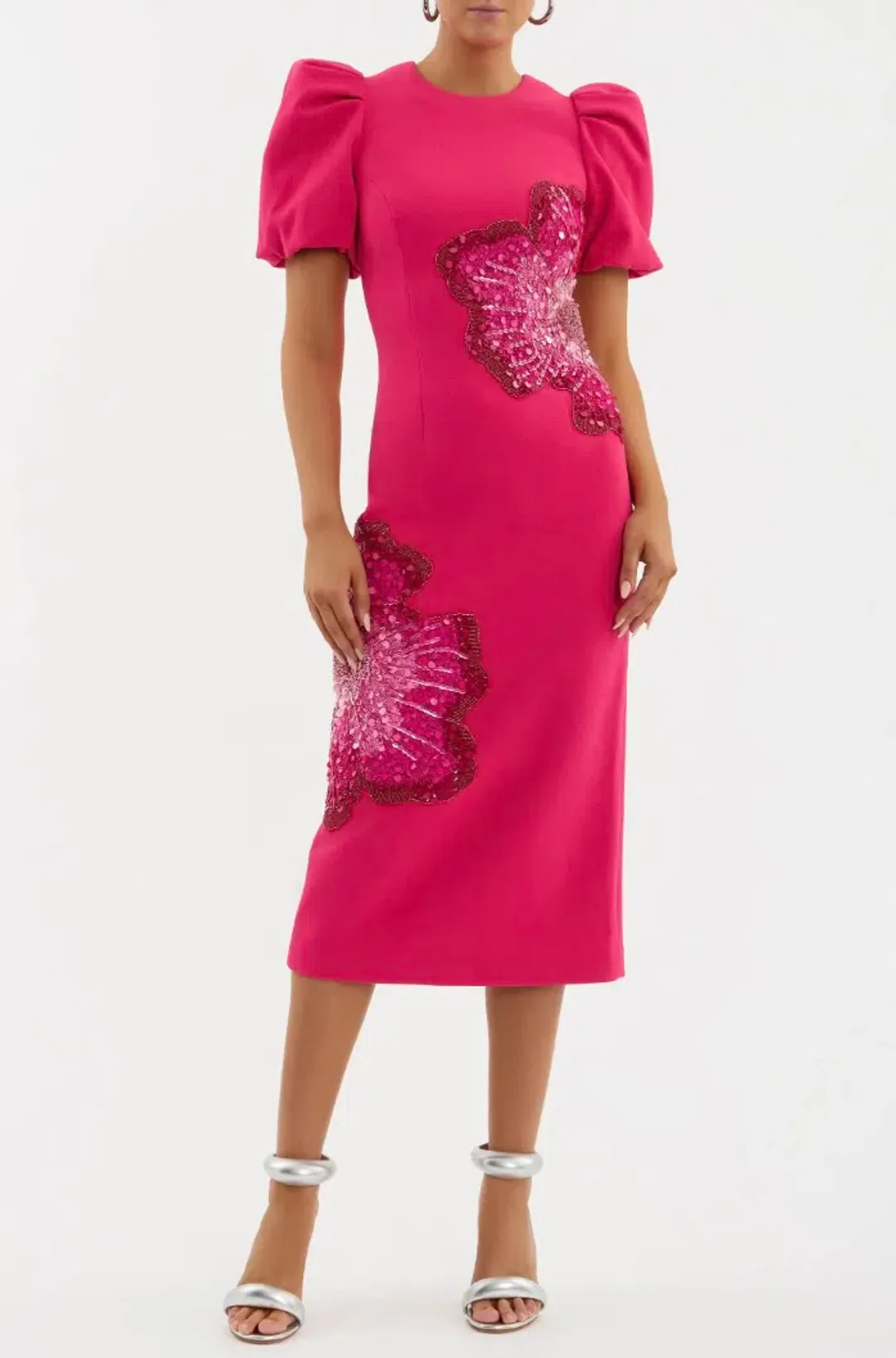 Rebecca Vallance Layana Midi Dress Raspberry Pink Size 12  for rent on The Volte - main image