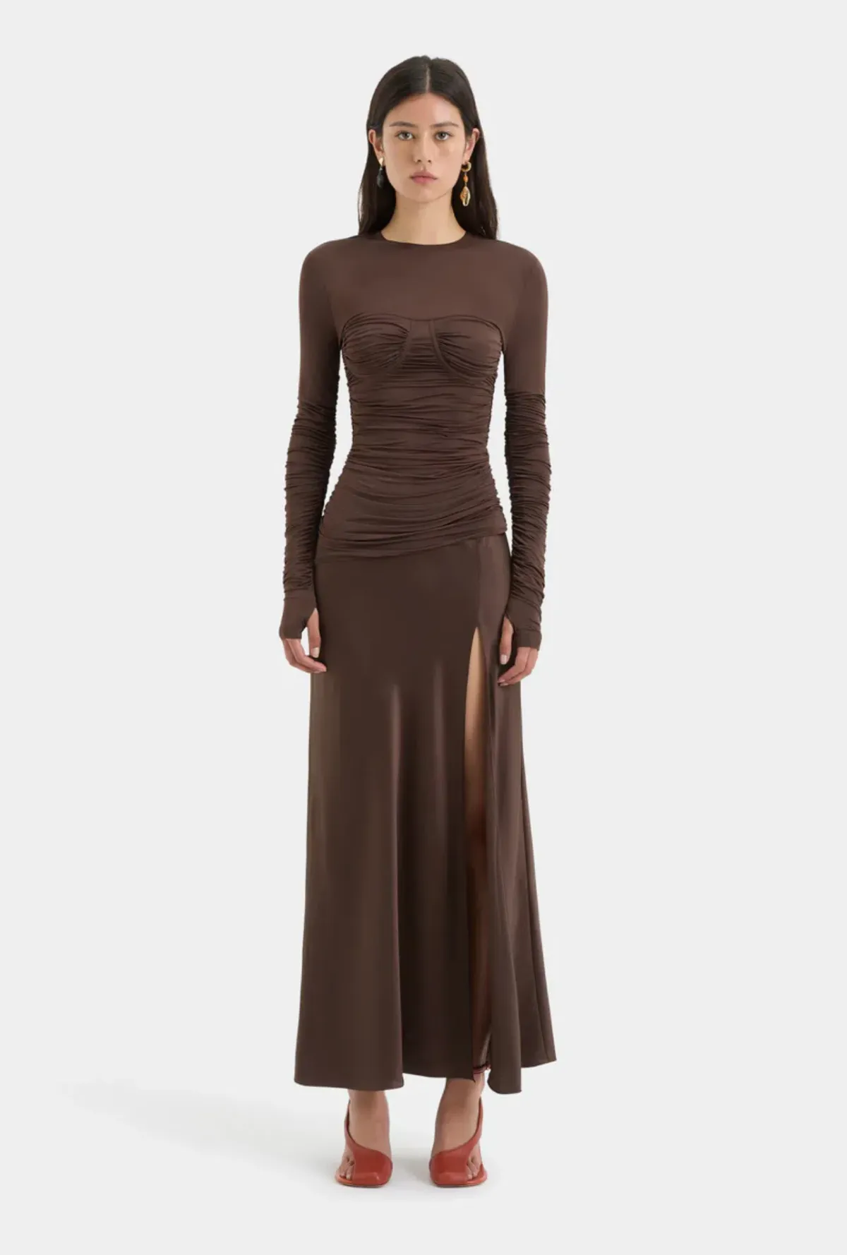 Sir the label Alessia Draped Gown chocolate size 8 for rent on The Volte - main image