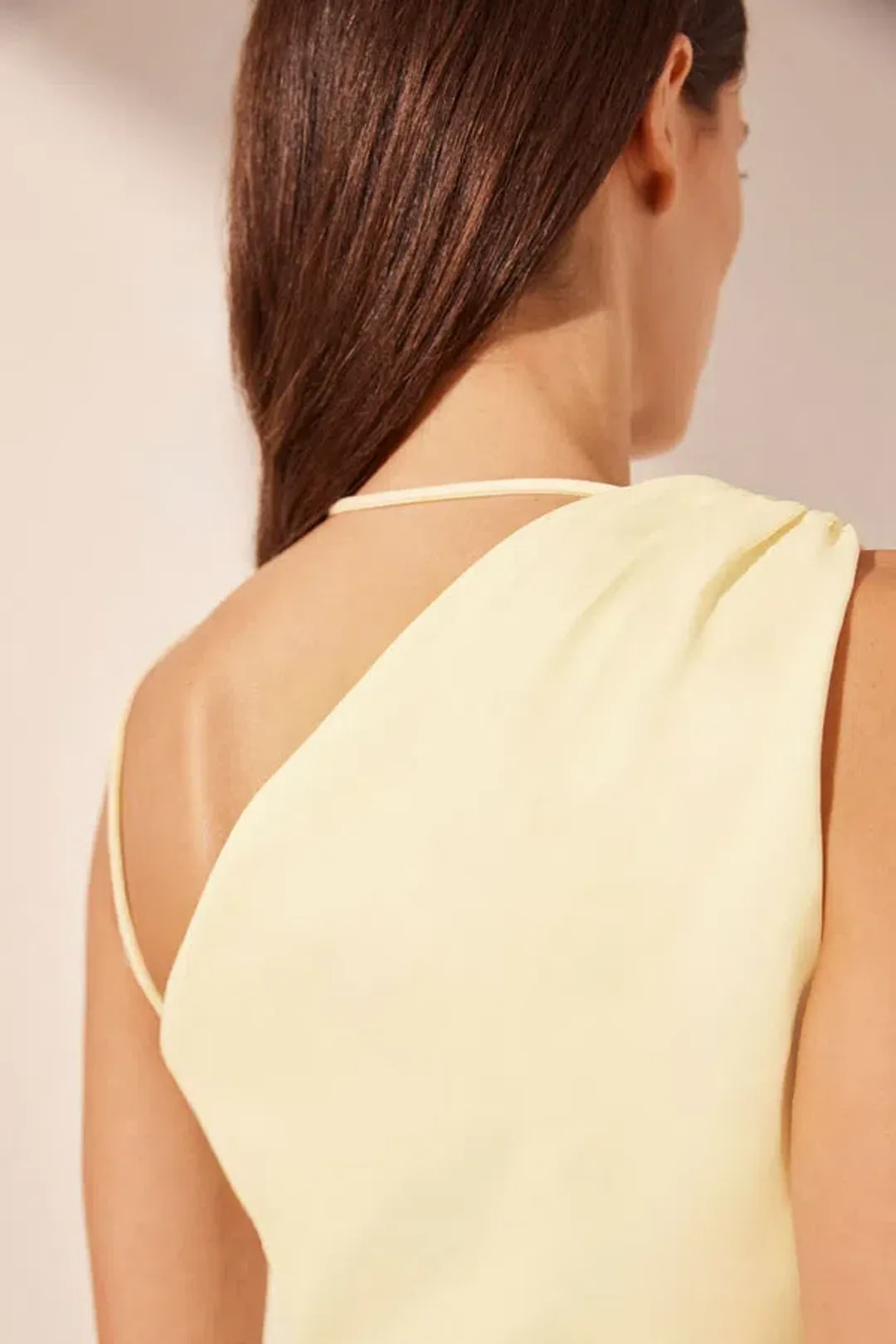Shona Joy Lani Asymmetrical Gathered Midi Dress in Vanilla Size AU 6 for rent on The Volte - main image