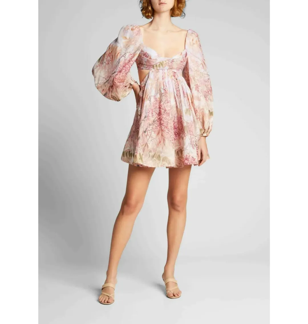 Zimmermann Botanica Bralette Mini Dress Milettia Floral Print Size 2 / Au 12 for rent on The Volte - main image