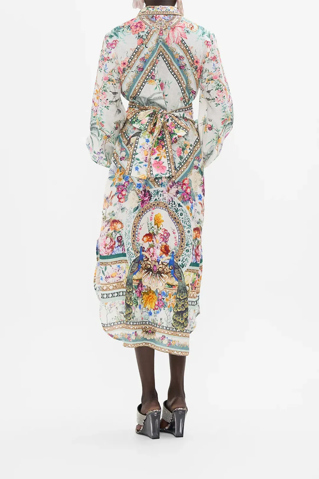 Camilla High Low Midi Linen Shirt Dress Plumes and Parterres Size AU 14 for rent on The Volte - main image