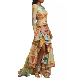 Zimmermann Tama Asymmetrical Dress in Poster Print Size 0 / AU 8 for rent on The Volte - image 2