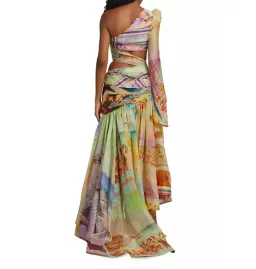Zimmermann Tama Asymmetrical Dress in Poster Print Size 0 / AU 8 for rent on The Volte - image 3