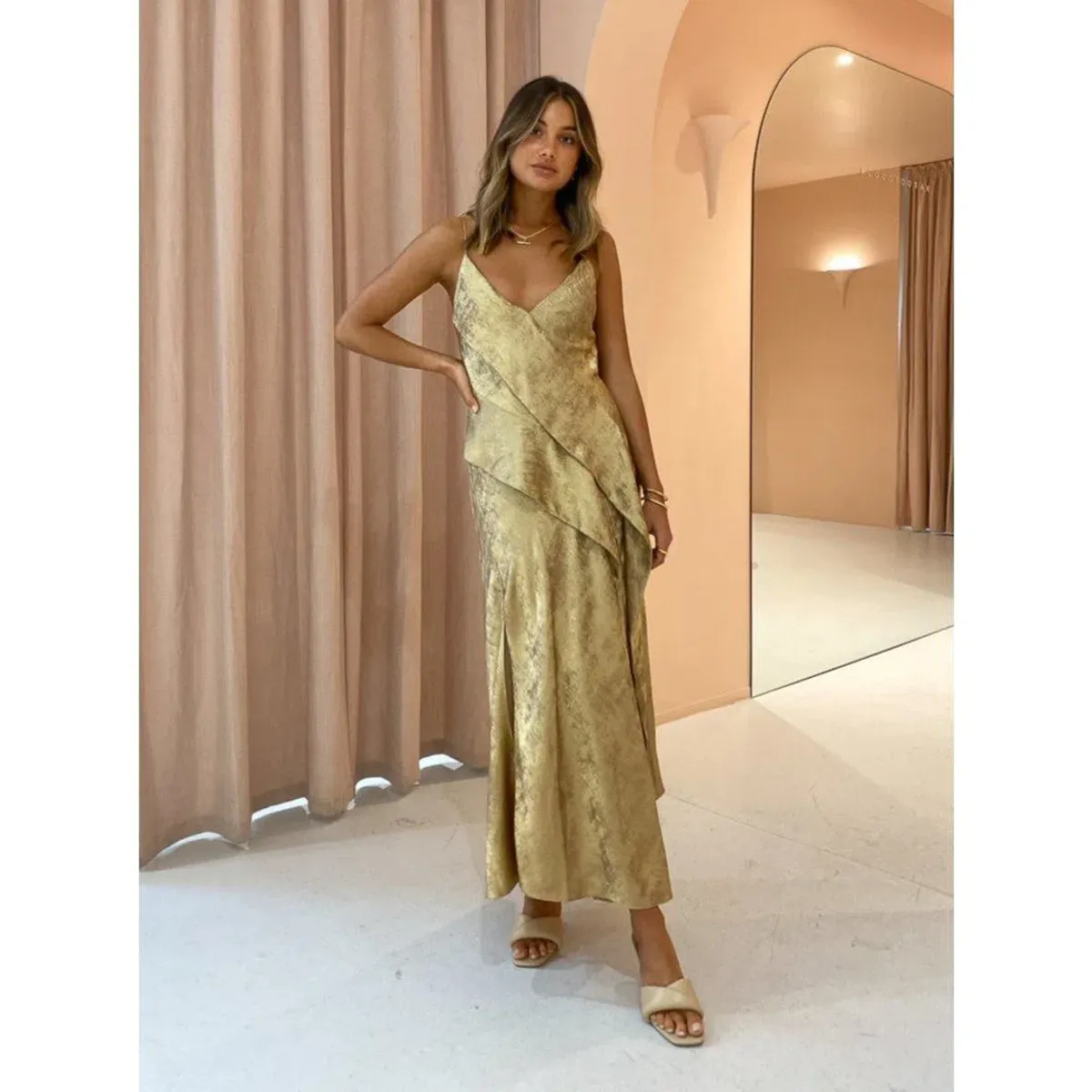 Acler Queensbridge Dress in Gold Size AU 10 for rent on The Volte - main image