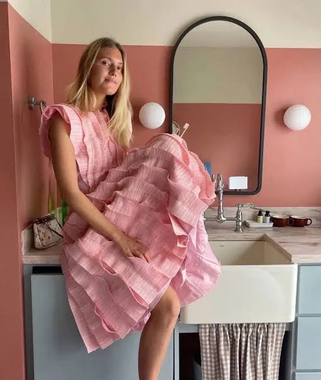 Aje Hybrid Midi Dress Pink Size 8 for rent on The Volte - main image