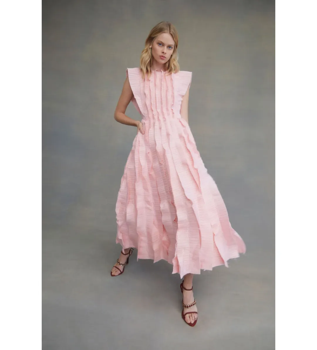 Aje Hybrid Midi Dress Pink Size 8 for rent on The Volte - main image