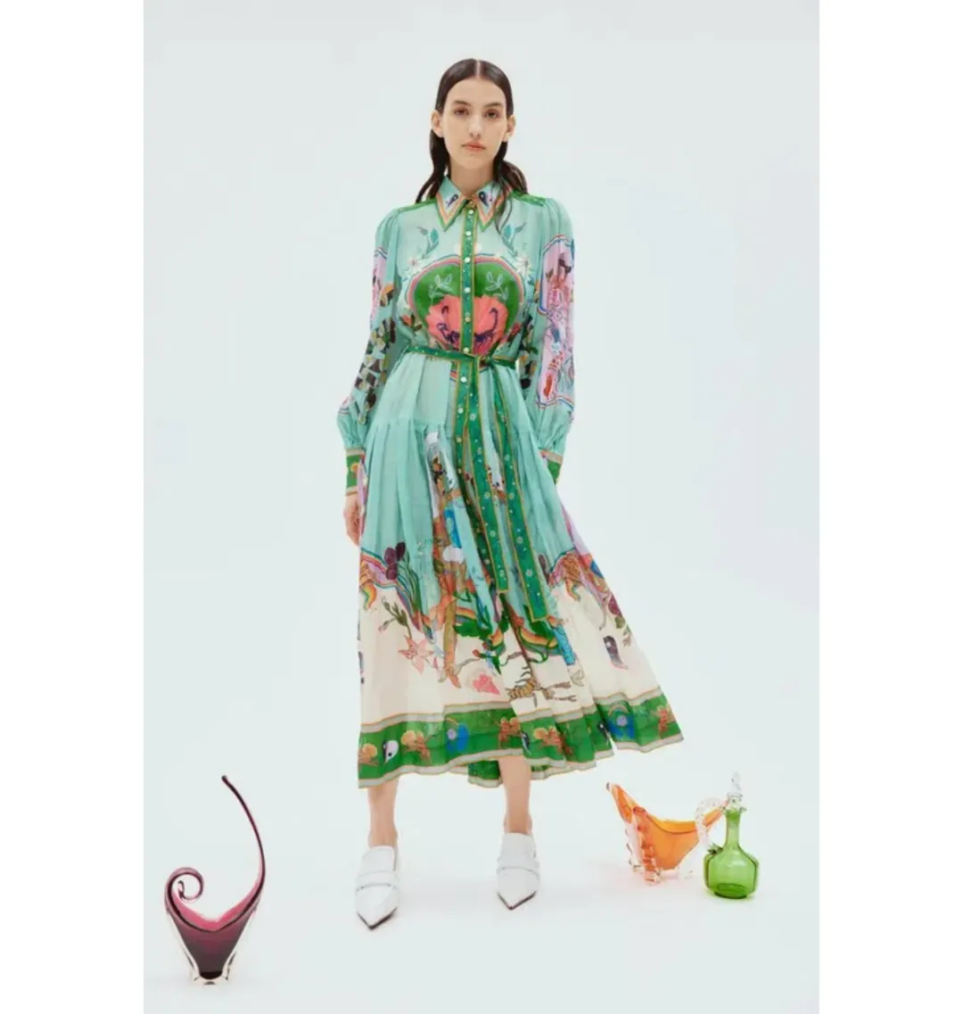 Alemais Evergreen Shirtdress Green Print Size AU 6 for rent on The Volte - main image