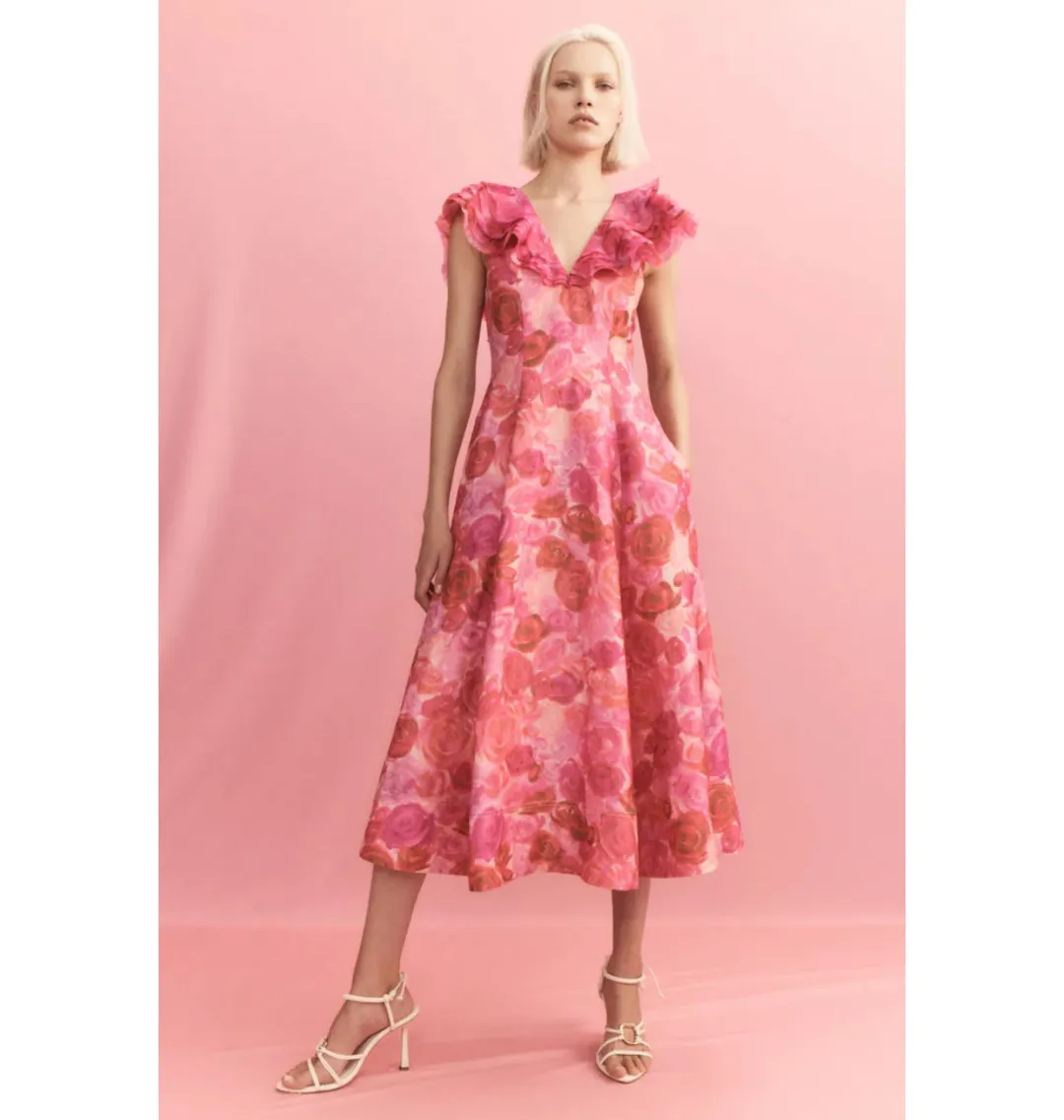 Aje Enchanted Plunge Midi Dress Misty rose Size AU 8 for rent on The Volte - main image