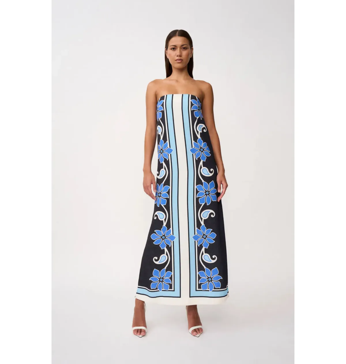 By Johnny Azure Granada Dress in Aqua Navy Ivory Size AU 6 for rent on The Volte - main image