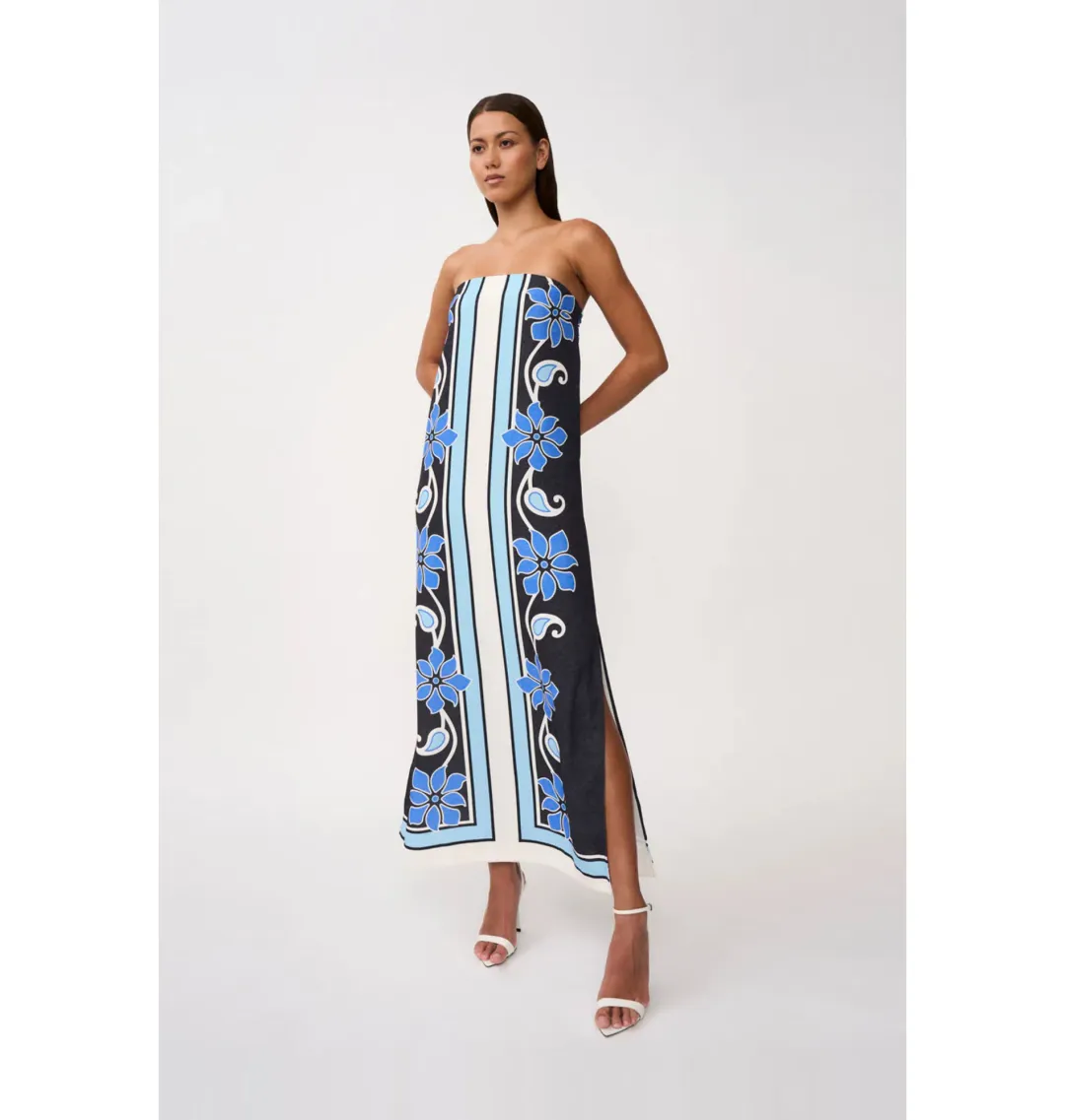 By Johnny Azure Granada Dress in Aqua Navy Ivory Size AU 6 for rent on The Volte - main image