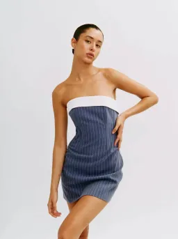 With Jéan Chloe Corset Mini Dress Pinstripe Blue Size M for rent on The Volte - image 1