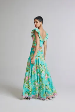 Hemant and Nandita Azra Corset Top and Maxi Skirt Set Green Floral Size 8 for rent on The Volte - image 4
