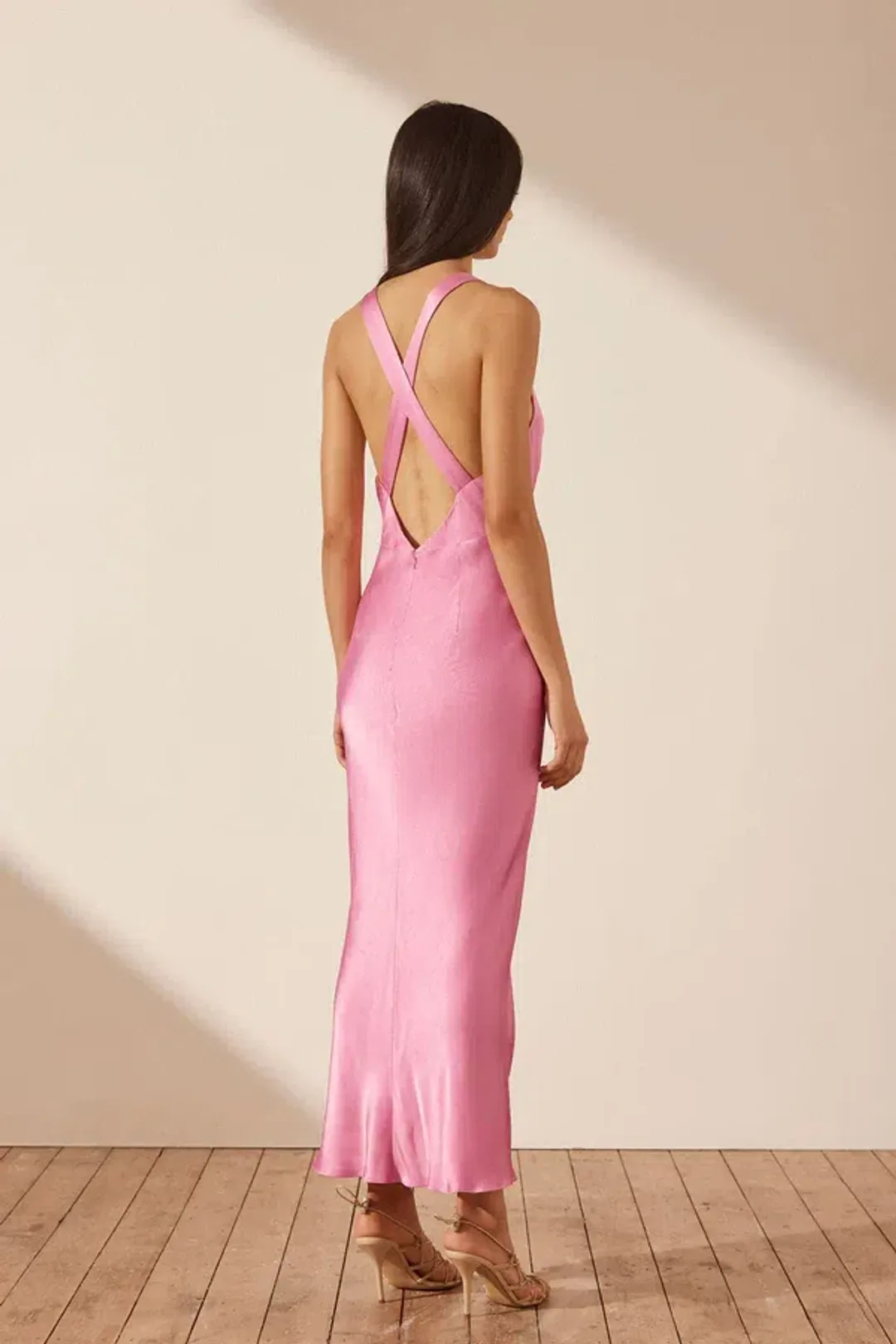 Shona Joy Arienzo Plunged Cross Back Midi Dress in Ibis Rose Size 8 for rent on The Volte - main image