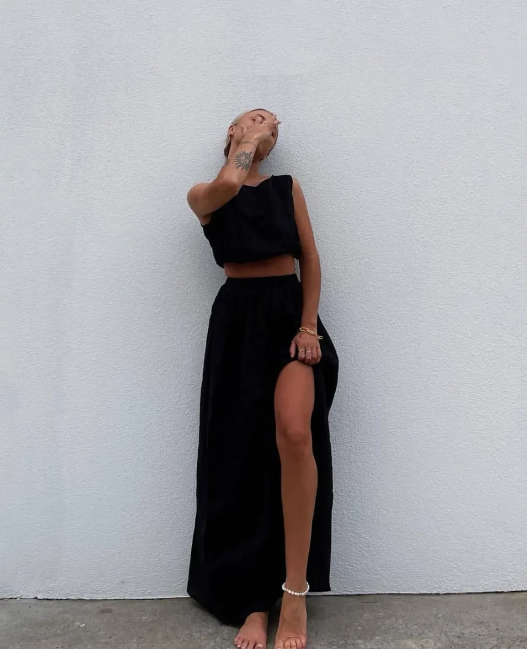 Dissh Dylan Linen Crop and Maxi Skirt Set Black Size 6 for rent on The Volte - main image