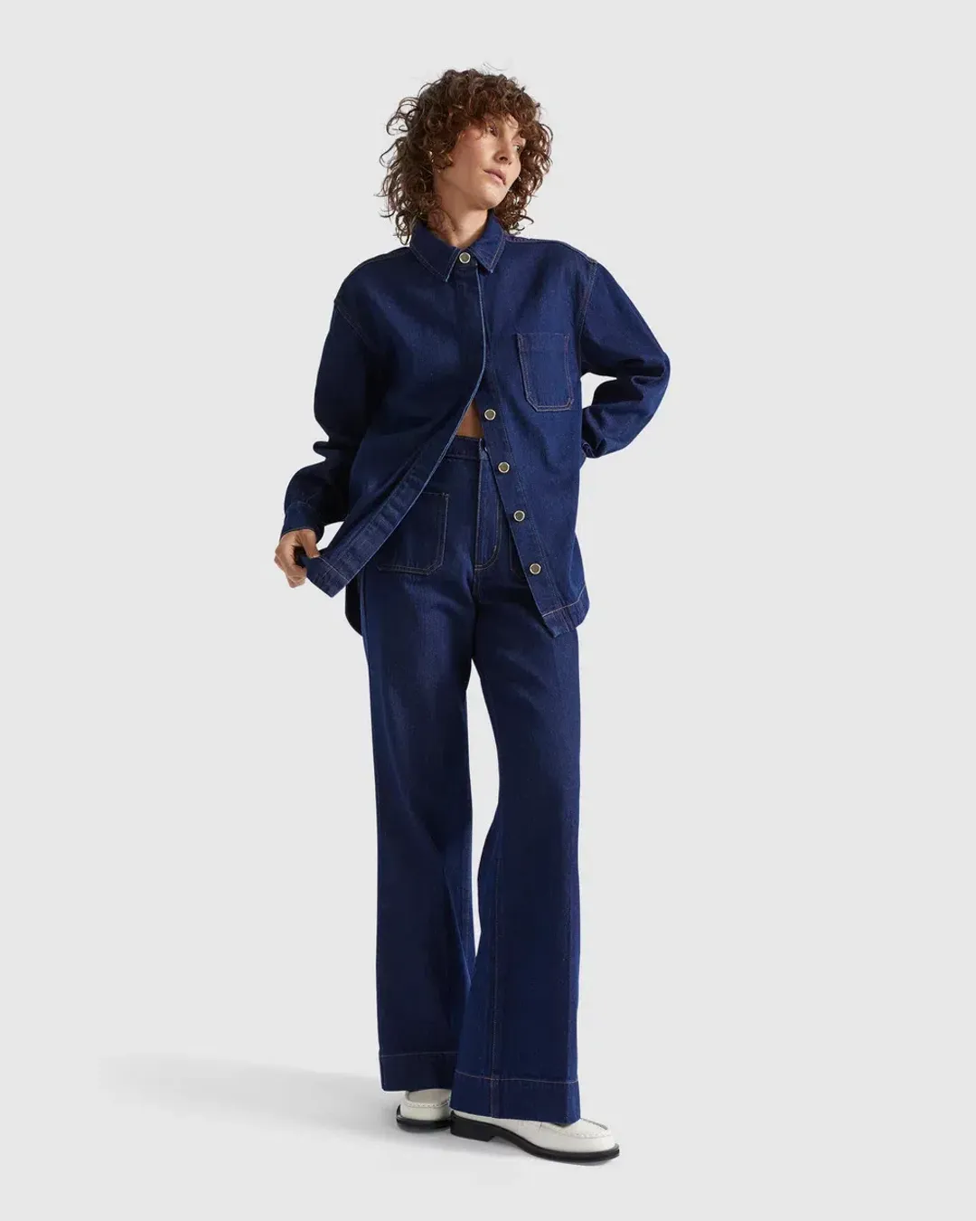 Seed Heritage Denim Classic Shirt Size 6 & Pocket High Waisted Jeans Size 10 Set Neptune Wash for rent on The Volte - main image