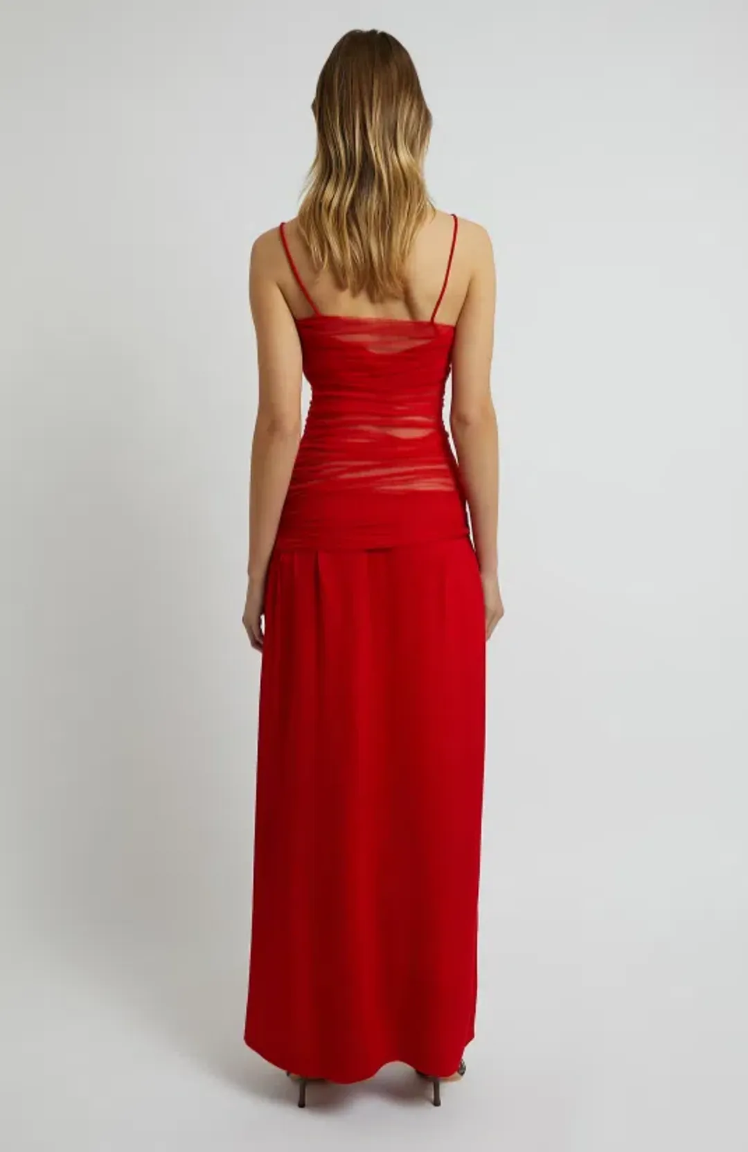 Christopher Esber Contrast Sheer Panel Dress Rubrum Red Size AU 10 for rent on The Volte - main image