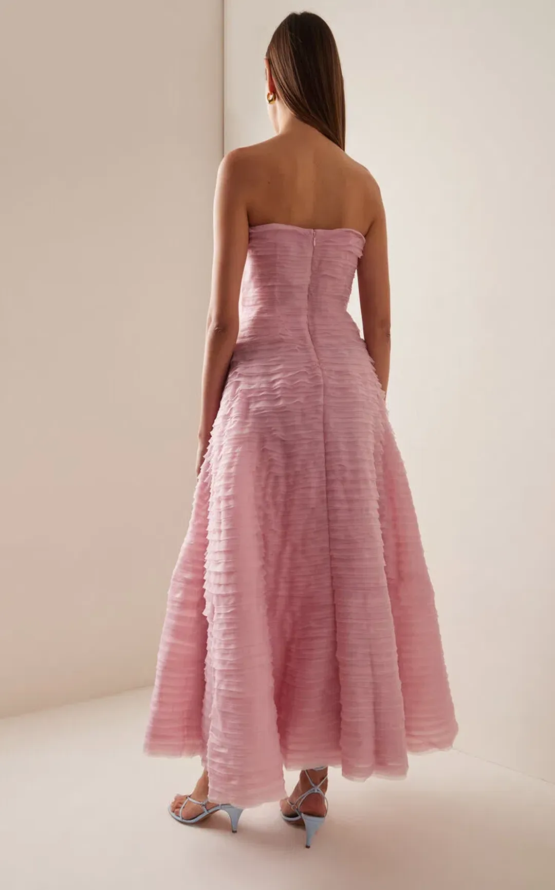 Aje Soundscape Strapless Ruffled Maxi Dress Pink Size 14 for rent on The Volte - main image