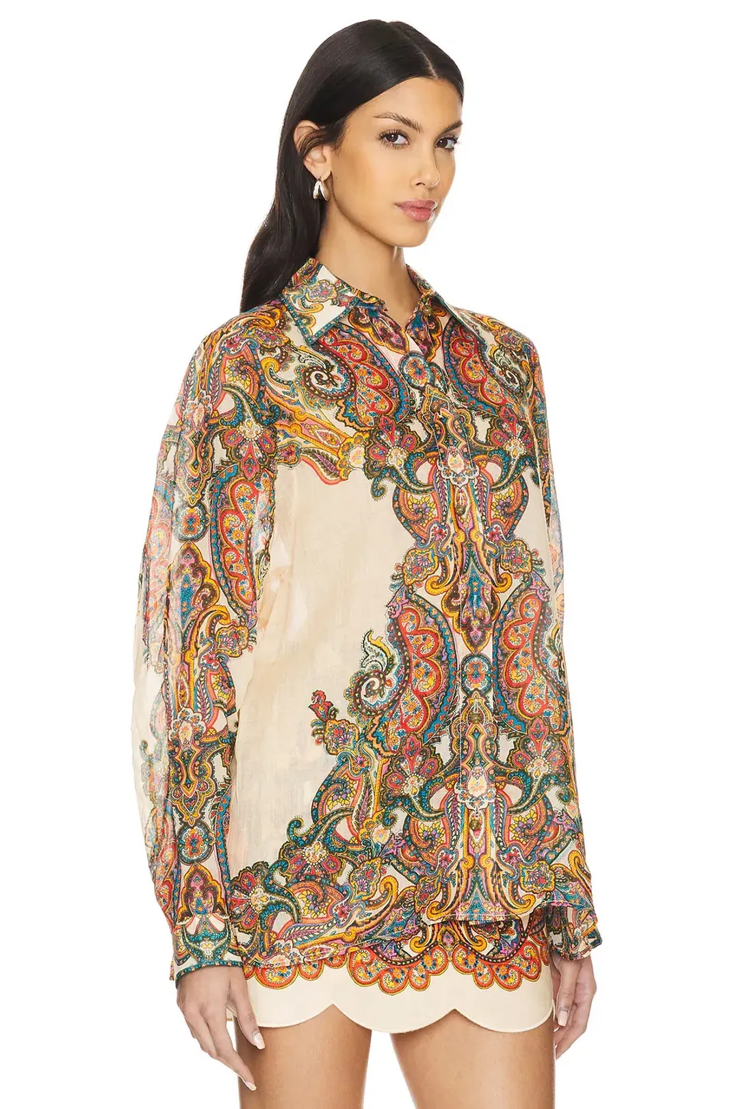 Zimmermann Ottie Oversized Shirt and Scallop Mini Skirt Set Multi Paisley Size 1 / AU 10 for rent on The Volte - main image