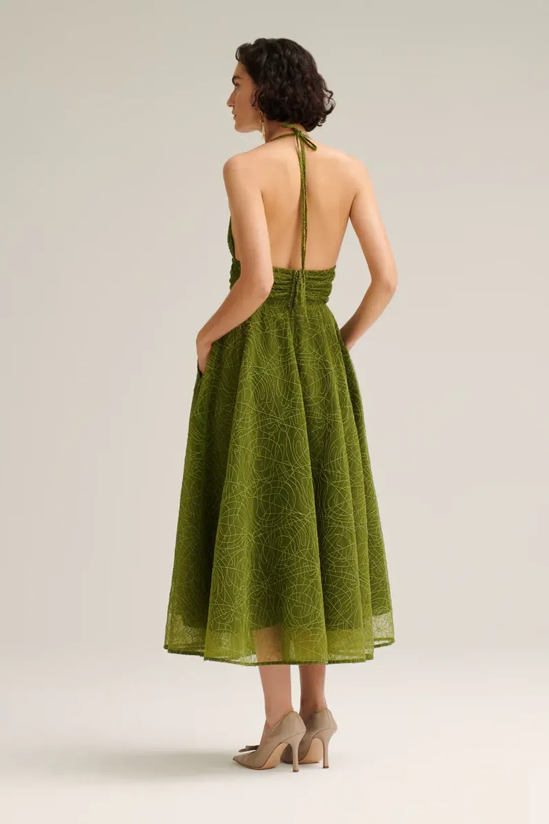 Scanlan Theodore Cornelli Gather Dress Olive Green Size 8 for rent on The Volte - main image