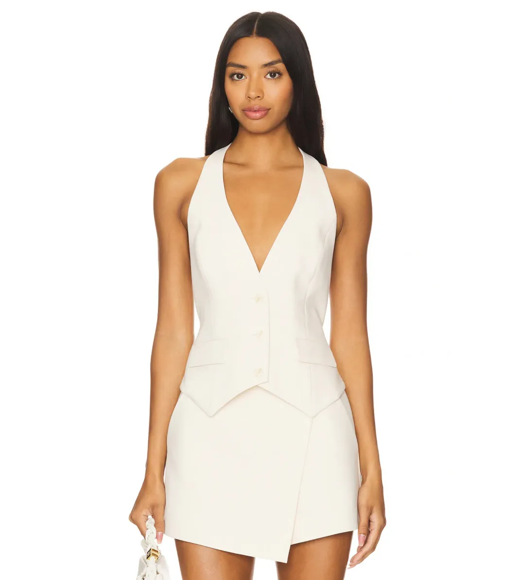 Shona Joy Irena Tailored Open Back Vest Size 6 and Wrap Skort Size 8 Set Rice for rent on The Volte - main image