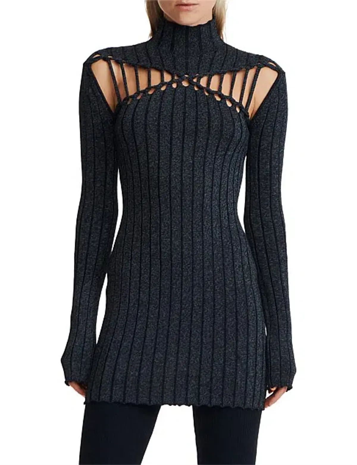 Dion Lee X Braid Light Reflective Mini Dress Black Size 6 for rent on The Volte - main image