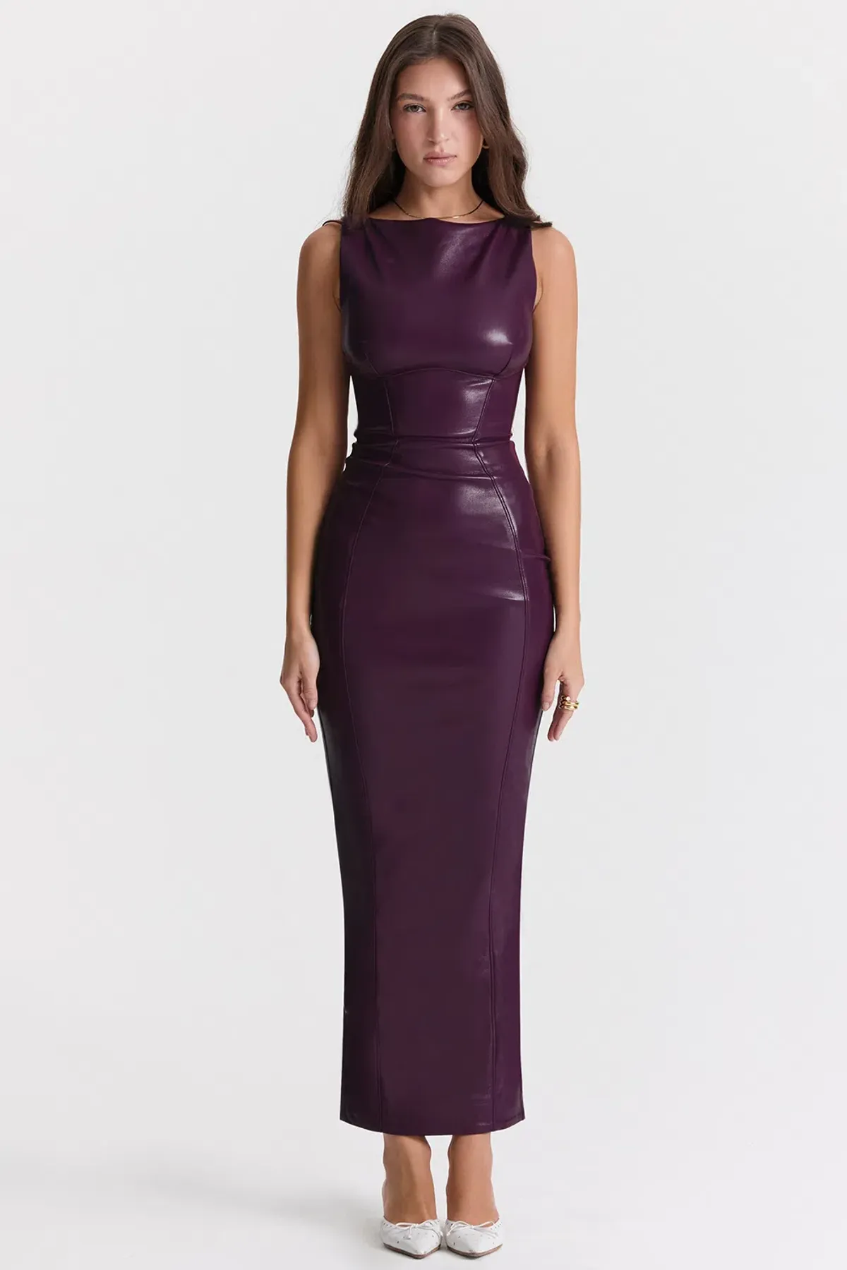 House of CB Sahara Vegan Leather Maxi Dress Merlot Size M for rent on The Volte - main image