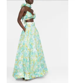 Zimmermann High Tide Twist Crop Bodice & Maxi Skirt Set In Aqua Ikat Floral Size 1 / Au 10 for rent on The Volte - image 2