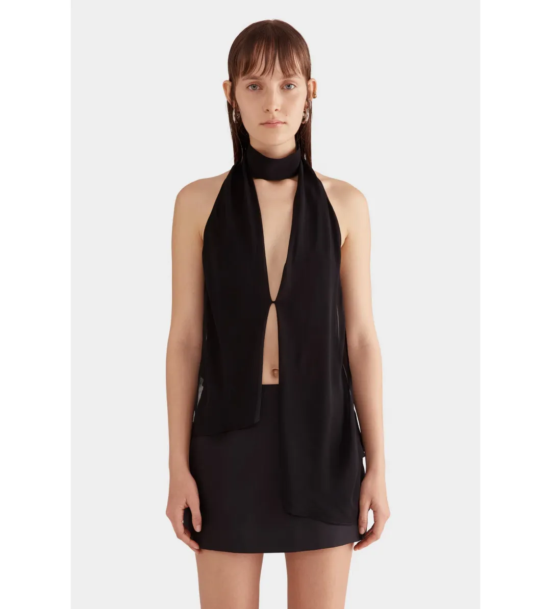 Venroy Silk Layered Halter Top Black Size XS/Au 6  for rent on The Volte - main image