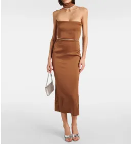 Alex Perry Crystal Embellished Satin Midi Dress Iron Size AU 10 for rent on The Volte - image 1