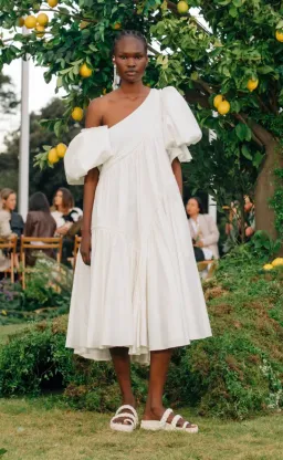 Aje Casabianca Braided Puff sleeve Midi Dress White Size 14  for rent on The Volte - image 3