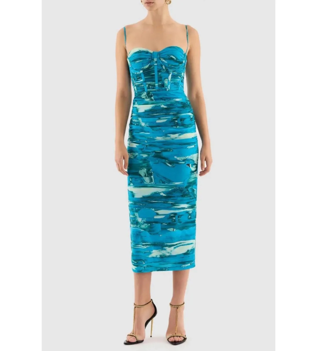 Rebecca Vallance Marine Mirage Midi Dress Blue Size 8 for rent on The Volte - main image