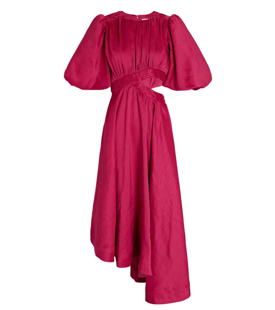 Aje Tidal Tucked Cut Out Midi Dress Pink Size AU 14/ XL for rent on The Volte - main image