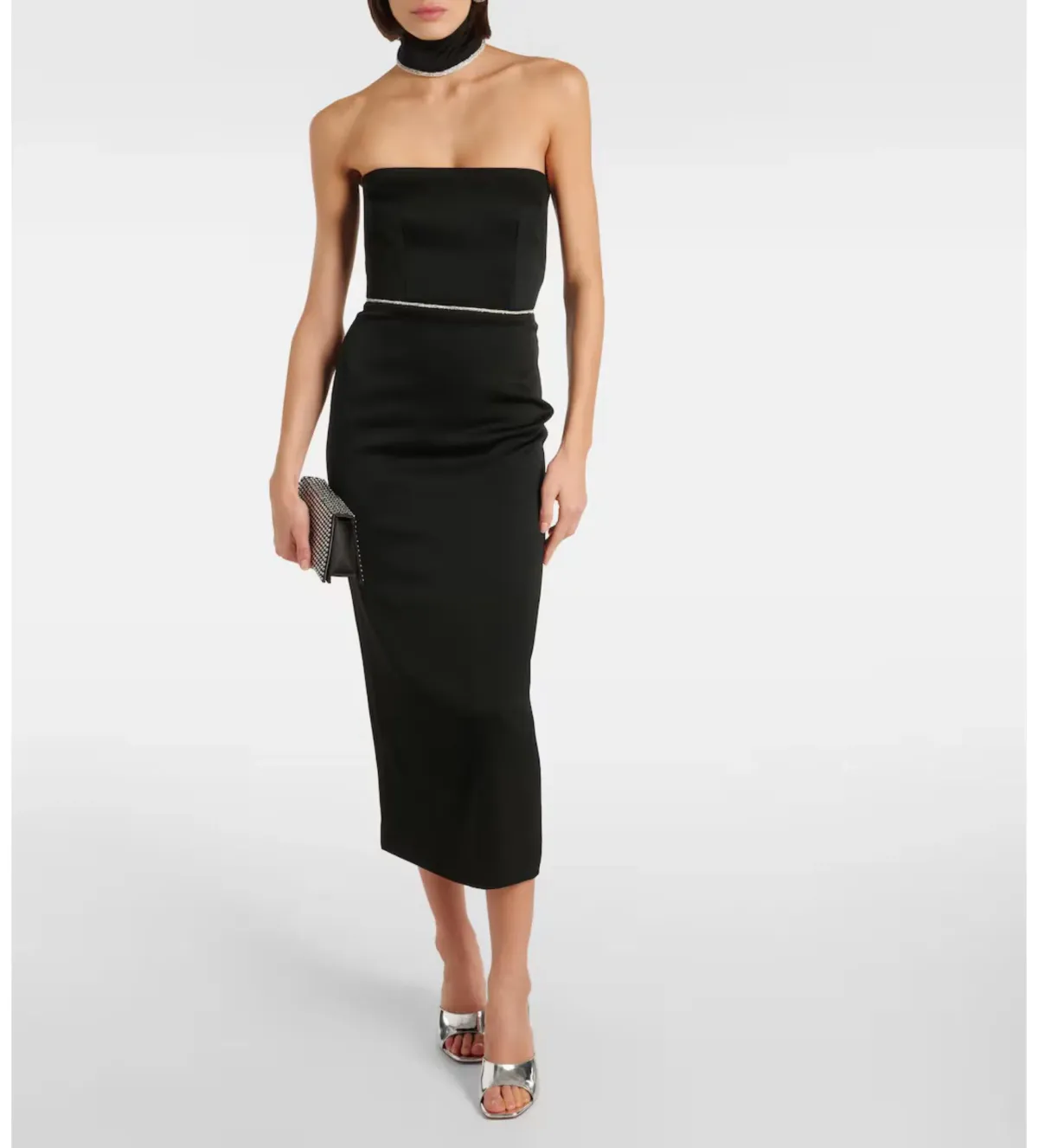 Alex Perry Crystal-embellished Satin Midi Dress Black Size 8 for rent on The Volte - main image