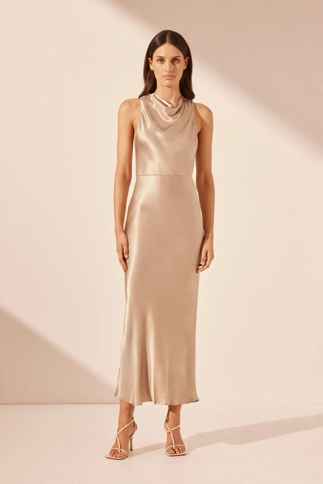 Shona Joy La Lune High Neck Midi Dress Gold Size 8  for rent on The Volte - main image